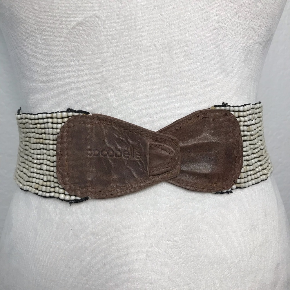 CocoBell White Beige Beaded Leather Belt